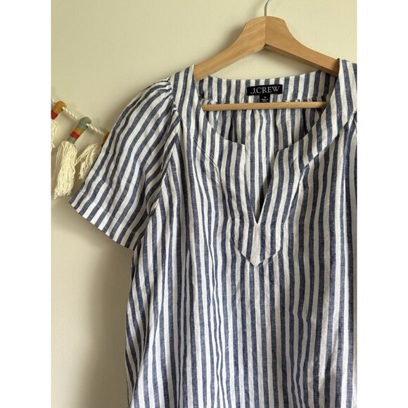 J. Crew 100% Linen Flutter Sleeve Striped V-Neck Top Nautical Coastal Breathable - Picture 3 of 9